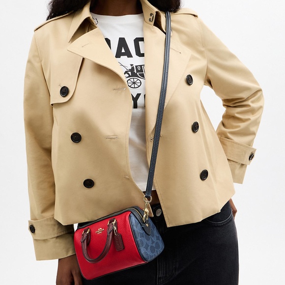 New ❤️💙Coach Red/Navy Mini Rowan Crossbody Bag In Colorblock Signature Canvas - Picture 2 of 7